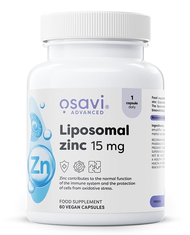 Osavi Liposomal Zinc 15 mg - 60 Vegan Capsules | Liposovit®-Zn Capsules | High Absorption & Gentle on Stomach | Supports Immune System, Cognitive Function, Hair, Skin & Nails
