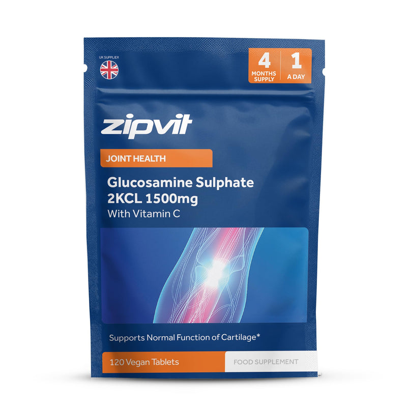 Zipvit Glucosamine Sulphate 2KCl 1500mg with Vitamin C, High Strength Joint Supplement, Supports Cartilage, Joints and Bones, Shellfish Free, 120 Vegan Tablets, 4 Month Supply, Eco Friendly Pouch