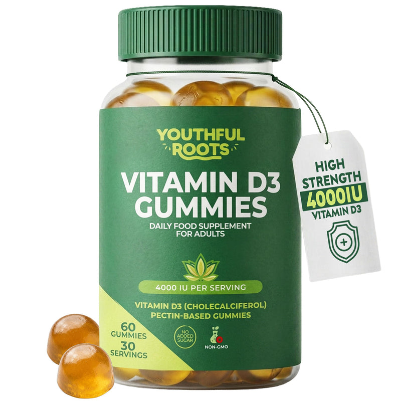 Vitamin D3 Gummies 4000 IU – High Strength for Adults – Immune, Bone & Muscle Support – Vegetarian - Peach Flavour - Sugar Free – 60 Gummies 1 count (Pack of 1)