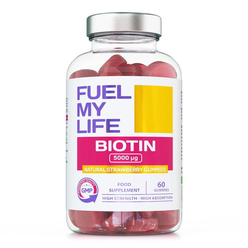 Biotin Gummies 10,000mcg – 60 Vegan Vitamins - Natural Strawberry Flavoured Two Yummy Gummy Daily Dose - Supports Normal Skin & Hair Growth - Chewable - No Artificial Sweeteners – UK Made