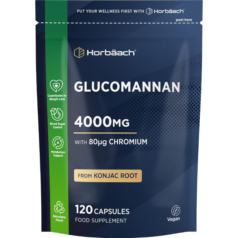 Glucomannan Capsules 4000mg | Konjac Root | Glucomannan Complex with Chromium | Vegan & Vegetarian Friendly | 120 Count | By Horbaach
