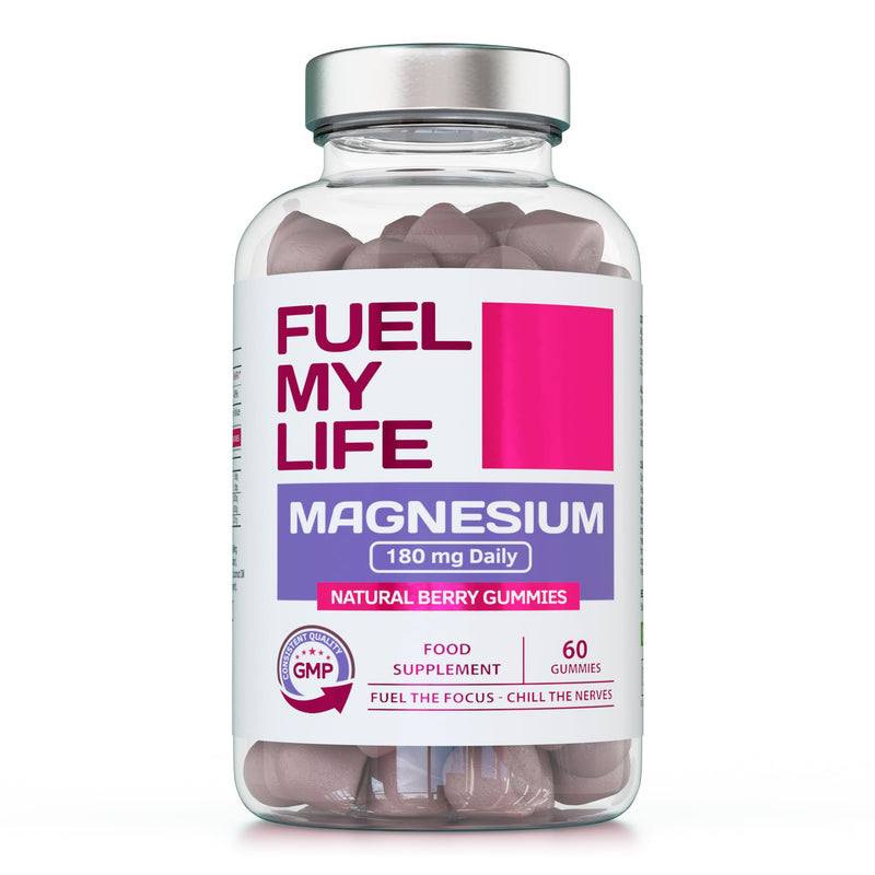 Magnesium Gummies, Providing 180mg Daily dose of Elemental Magnesium from Citrate - 60 Natural Berry Flavour Chewable Yummy Gummies for Better Sleep, Muscle and Nerve Support - UK Made