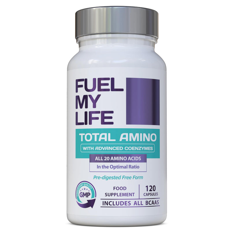 Total Amino Boost - Full Spectrum - All 20 Amino Acids Including All BCAAs -120 Vegan Capsules with Free Form pre-digested Amino Acids with Advanced Coenzyme Support. No Additives - UK Made