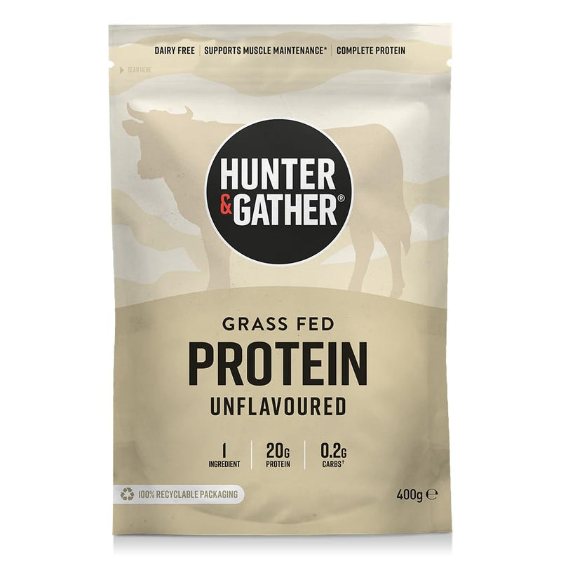 Hunter & Gather Grass Fed Beef Protein Powder 400g | 20g Protein per Serving | No Artificial Sweeteners or Fillers | Lean Muscle Growth | Dairy Free | Naturally Easy to Digest Unflavoured