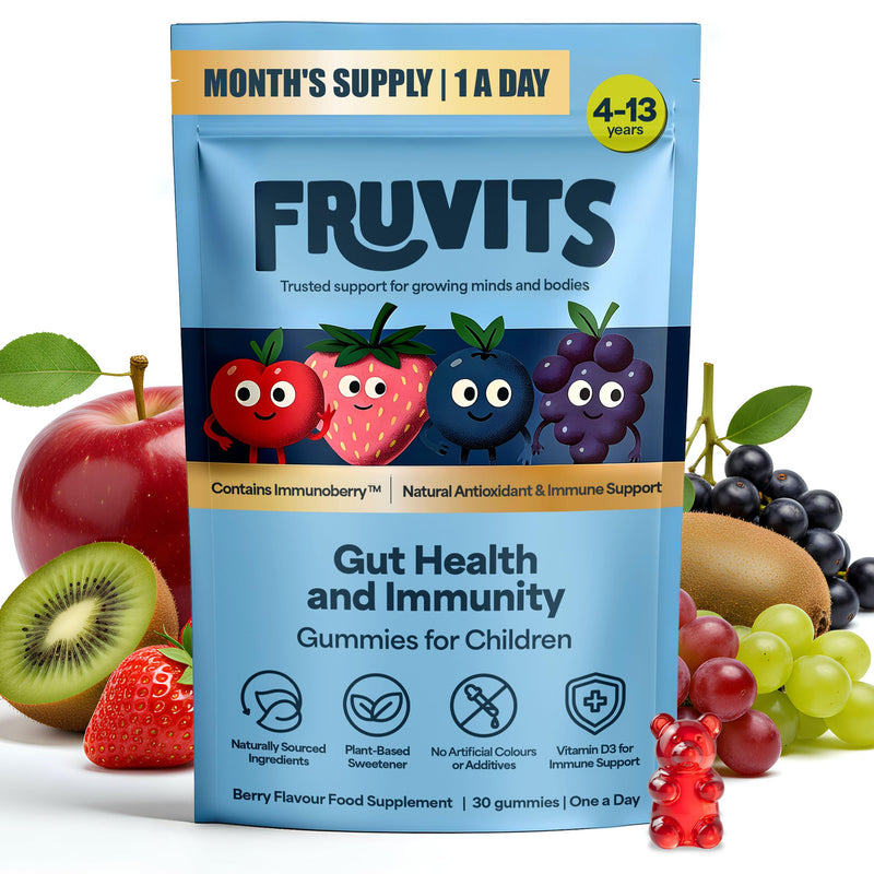 Kids Prebiotic Gummies – 1-a-Day, Sugar-Free – Gut Health & Immune Support with Inulin, Vitamin D3 & Immunoberry™ – Vegan, Allergen-Free – Blueberry Flavour – 30-Day Supply, Ages 4-13