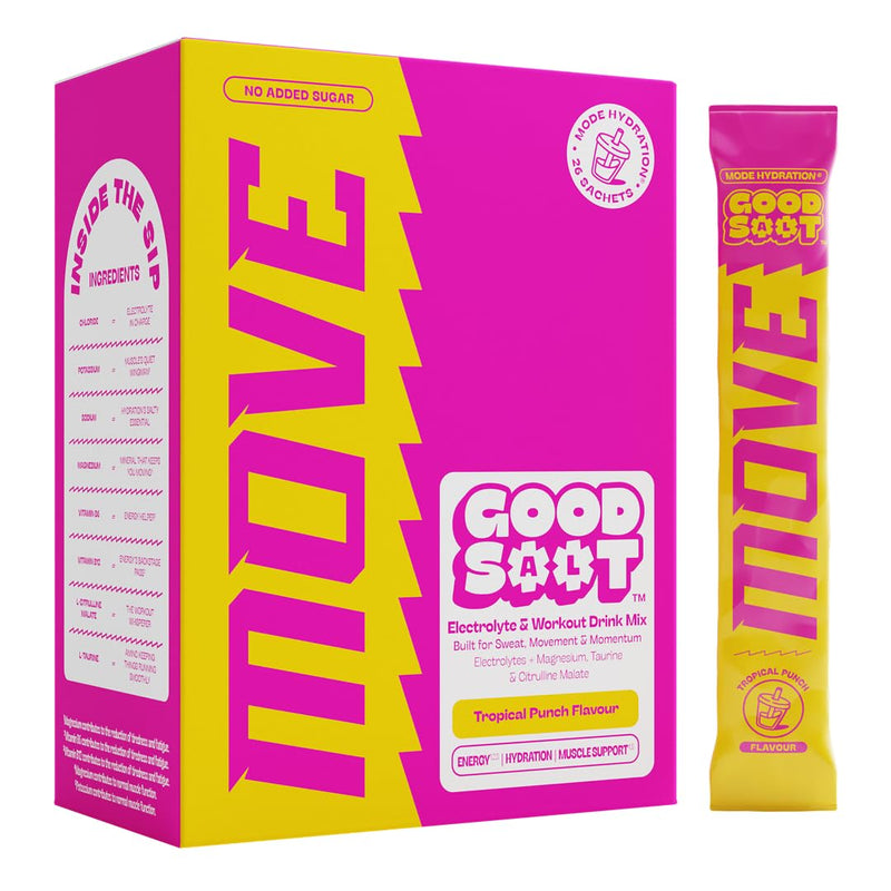 Move Electrolyte Powder Sachets (26 Pack) Sugar Free Workout Hydration Drink Mix L-Citrulline, L-Taurine, B-Vitamins - Clean Keto Electrolytes for Sports, Energy & Recovery Tropical Punch