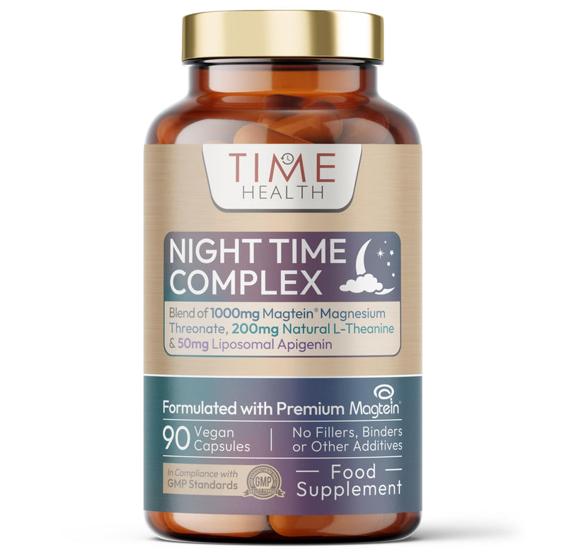 Night Time Complex – Magtein® Magnesium, Natural L-Theanine & Liposomal Apigenin – Sleep Support – 90 Capsules – UK Made to GMP & HACCP Standards – Zero Additives – Vegan Supplement