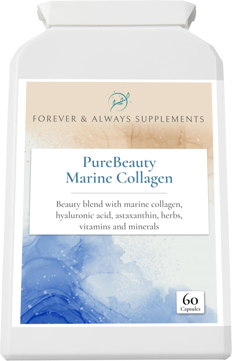PureBeauty Marine Collagen, Capsules, with Hyaluronic Acid, Biotin, Vitamin C, E, B3 & Minerals, for Hair, Skin, Nails, Bones, Joints, Oxidative Stress, Forever & Always Supplements