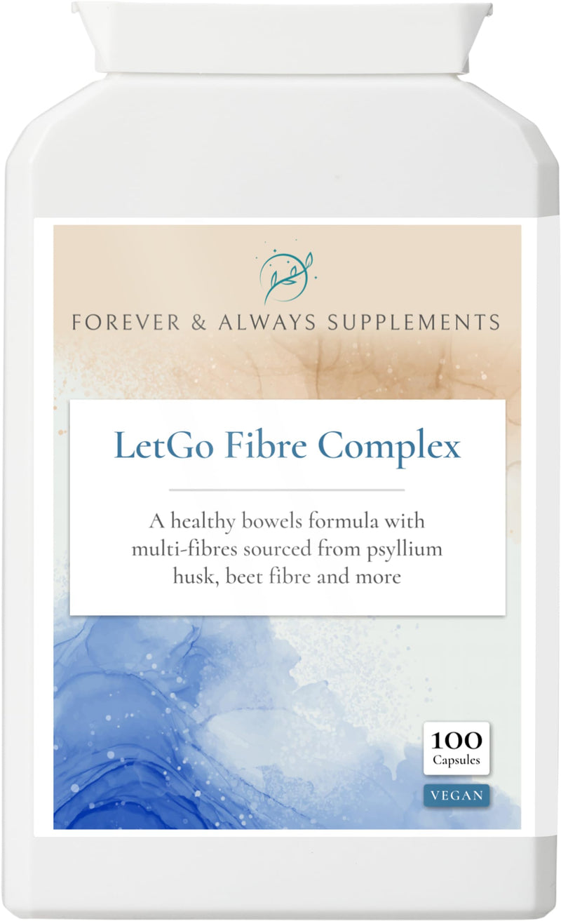 LetGo Fibre Complex, Psyllium Husk, Rhubarb, Flaxseed, Sugar Beet, Soluble & Insoluble Fibre, Vegan High Strength 500mg Per Capsule, Digestive, Gut & Bowel Support, Forever & Always Supplements