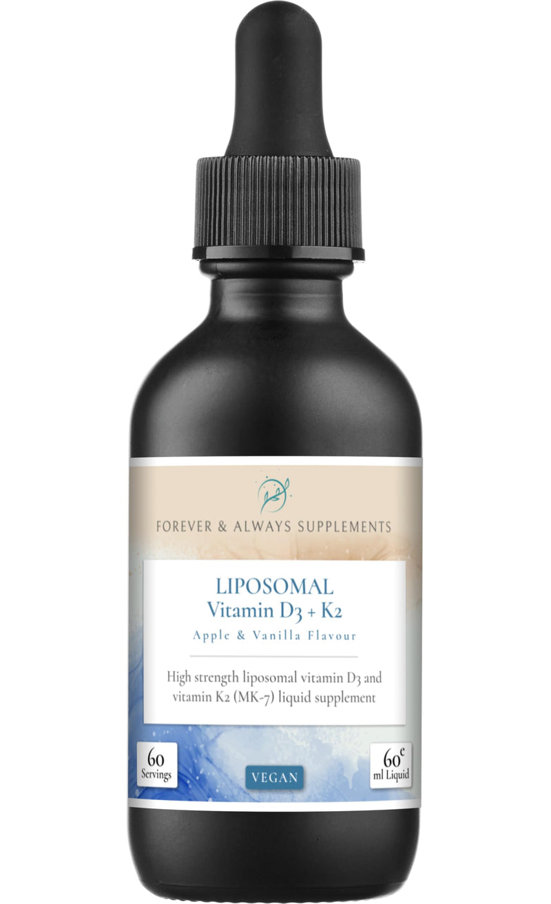 Liposomal Vitamin D3 + K2 MK-7, 4000IU, High Strength 100μg Vegan Liquid Drops, 60ml, Apple Vanilla Flavour, Bone and Immune Support, Forever & Always Supplements