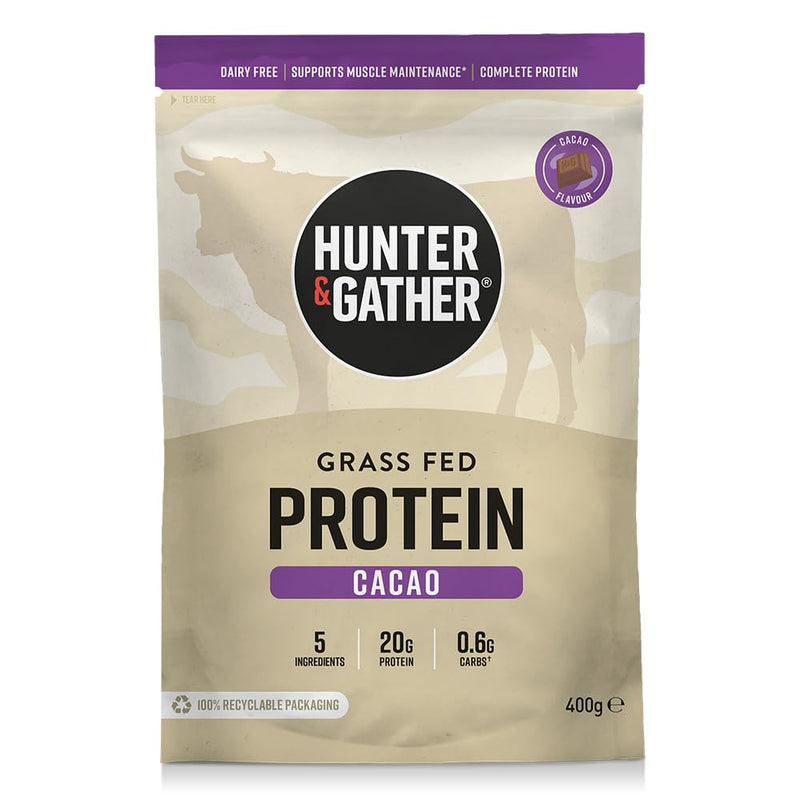 Hunter & Gather Cacao Grass Fed Beef Protein Powder 400g | 20g Protein per Serving | No Artificial Sweeteners or Fillers | Lean Muscle Growth | Dairy Free | Naturally Easy to Digest