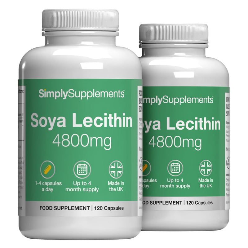 SOYA Lecithin 4800mg Capsules | High-Purity SOYA Lecithin | Contributes to Normal Cell Membrane Structure | 240 Capsules = Up to 8 Months’ Supply | UK Made | GMP-Certified 120 count (Pack of 2)
