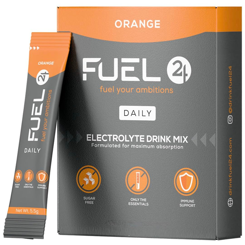Fuel24 Electrolytes - Daily Hydration Sachets, Zero Sugar, Electrolyte Powder (10 or 30 Pack) Essential Minerals - Sodium, Magnesium, Potassium, Vitamin C B12 & L Glutamine (30 Pack, Orange)