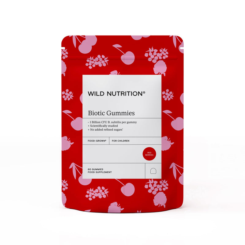 Wild Nutrition Food-Grown Biotic Gummies for Children | 1 Billion CFU | Vegan | No Artificial Sweeteners | No Added Refined Sugars | Microbiome-Balancing Benefits