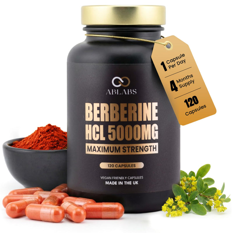 Berberine hcl Dietary Supplement Capsules - Gelatin Free Vegan-Friendly Capsules - 120 Pure High Quality Berberine Capsules