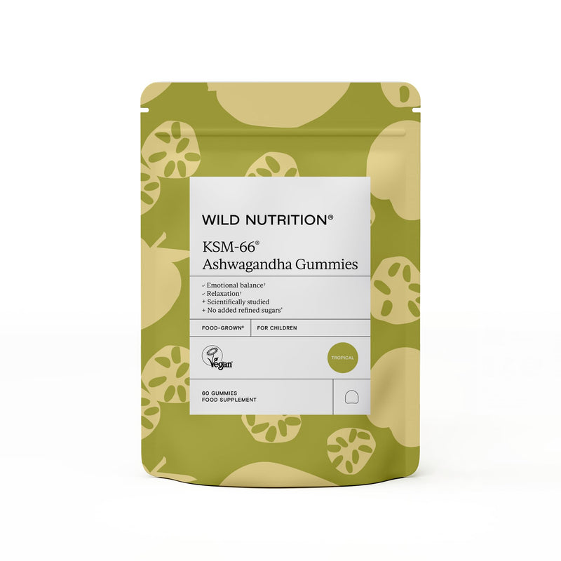 Wild Nutrition Food-Grown KSM-66 Ashwagandha Gummies for Children | Vegan | No Added Refined Sugars | Mental and Physical Wellbeing | Emotional Balance