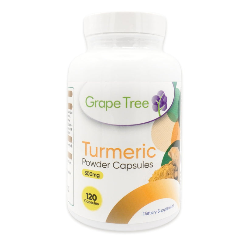 Grape Tree Turmeric Powder Supplement 500mg 120 Capsules. 4 Month Supply. Pure Turmeric Supports Joint Comfort, Flexibility, Mobility & Digestion