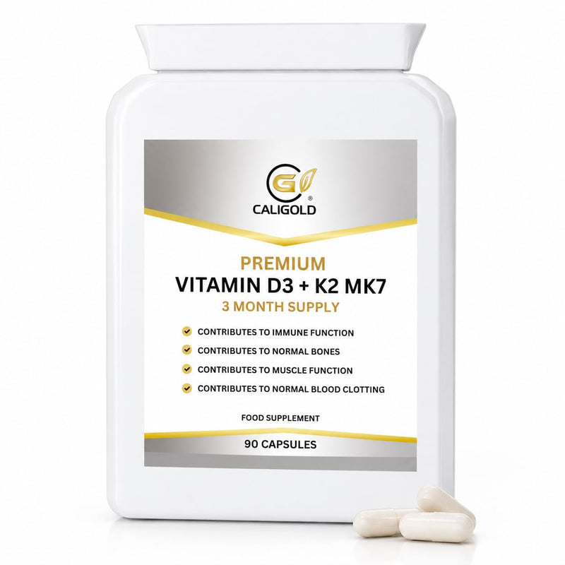 CaliGold Vitamin D3 3000iu & K2 100ug (MK7) – 90 Vitamin D3 K2 Vegetarian Capsules – Supports Normal Bones, Muscles, Teeth and Immune System – Cholecalciferol & Menaquinone-7