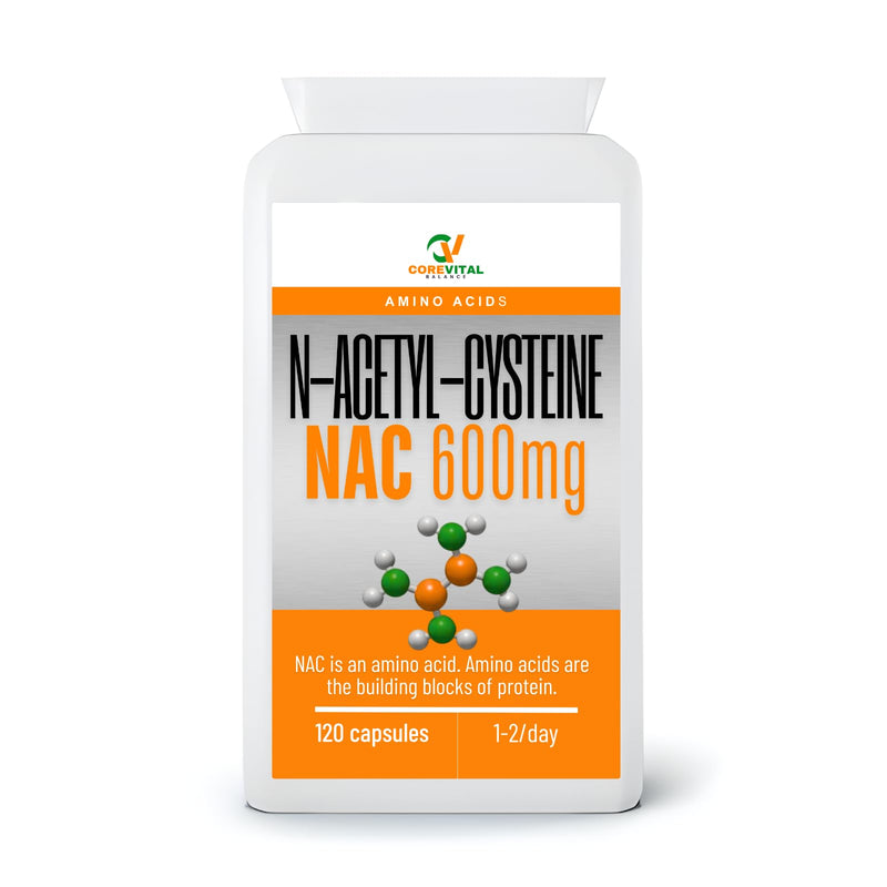 Core Vital N-Acetyl-Cysteine NAC 600mg, Amino Acid Supplement, 120 Capsules, Vegan