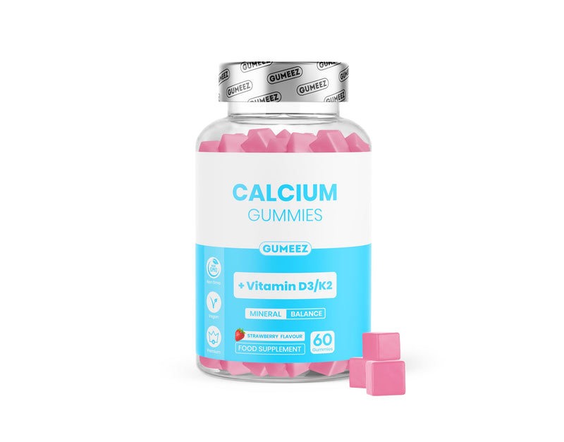 Calcium Gummies 450mg with Vitamin D3 & K2 – Bone Health, Teeth & Muscle Function Support – High Strength Calcium Supplement – Vegan, Strawberry Flavour – 60 Gummies