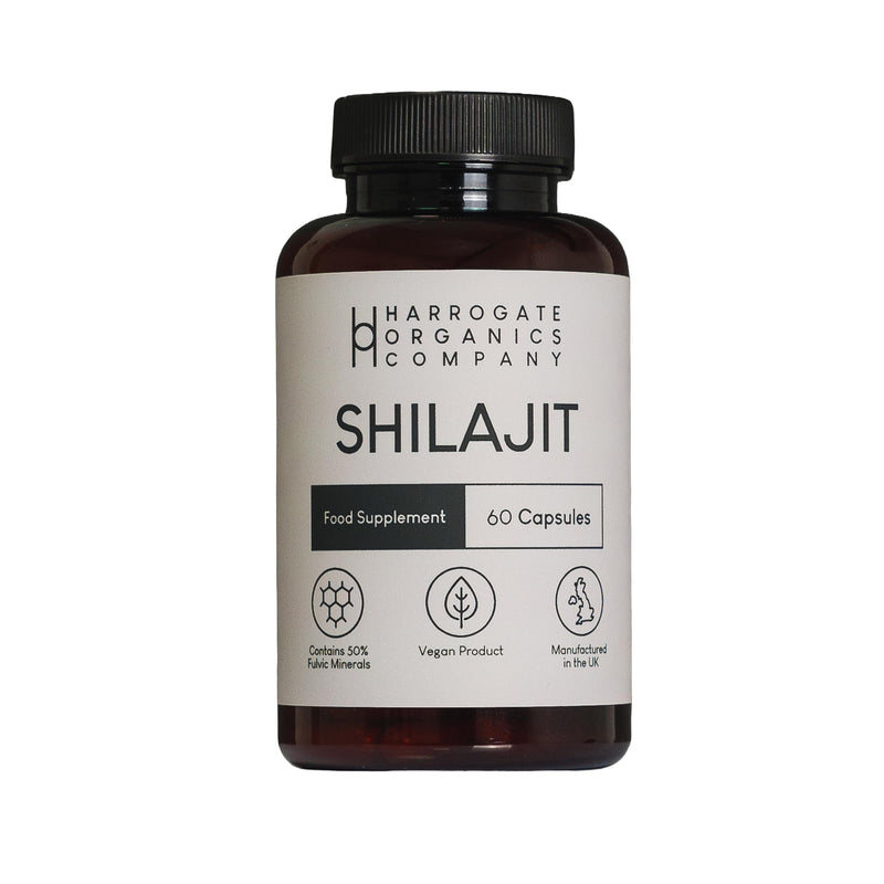 Harrogate Organics Pure Himalayan Shilajit 500mg - 60 Capsules - Energy, Focus & Vitality Supplement - Rich in Fulvic Acid & 80+ Trace Minerals - Vegan - Made in UK