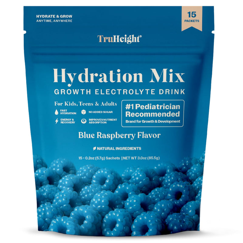 TruHeight Hydration Packets (Blue Raspberry) Kids, Teens & Adults Fast Hydration, Energy & Recovery - Dehydration Relief Electrolytes Powder Packets for Athletes - Sugar Free, Zero Calorie, Non-GMO