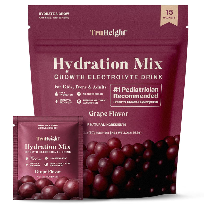 TruHeight Hydration Packets (Grape) Kids, Teens & Adults Fast Hydration, Energy & Recovery - Dehydration Relief Electrolytes Powder Packets for Athletes - Sugar Free, Zero Calorie, Non-GMO, Vegan