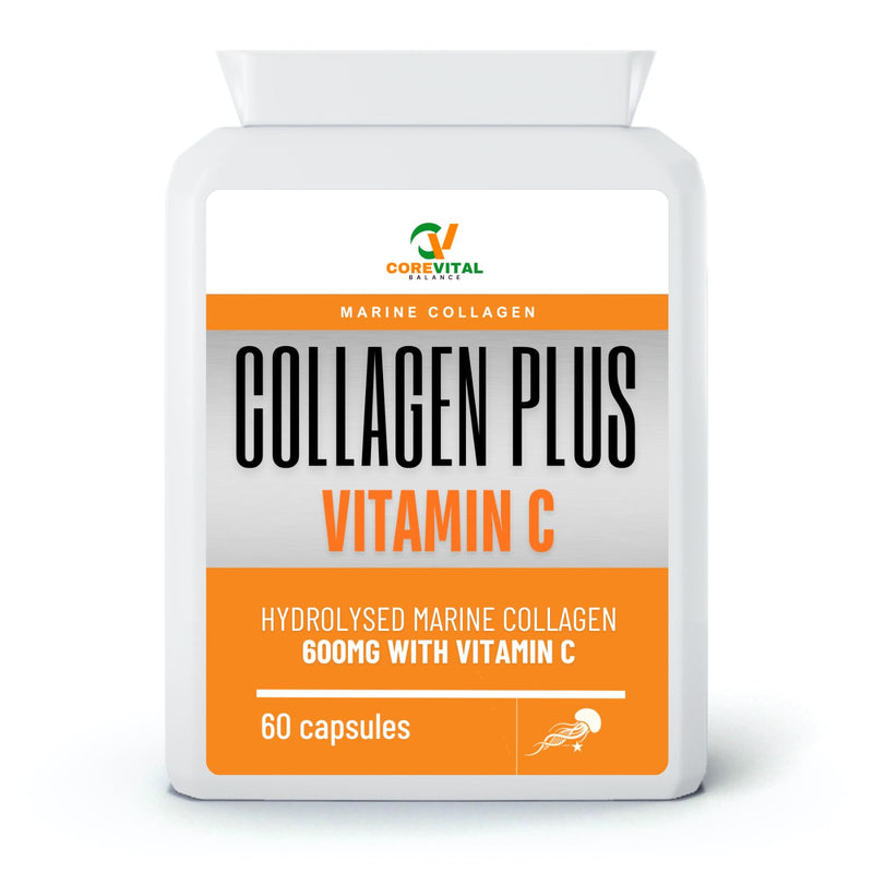 CoreVital Balance Marine Collagen Plus Vitamin C, 1200mg Hydrolysed Collagen with Vitamin C, 60 Capsules, Skin Health Support