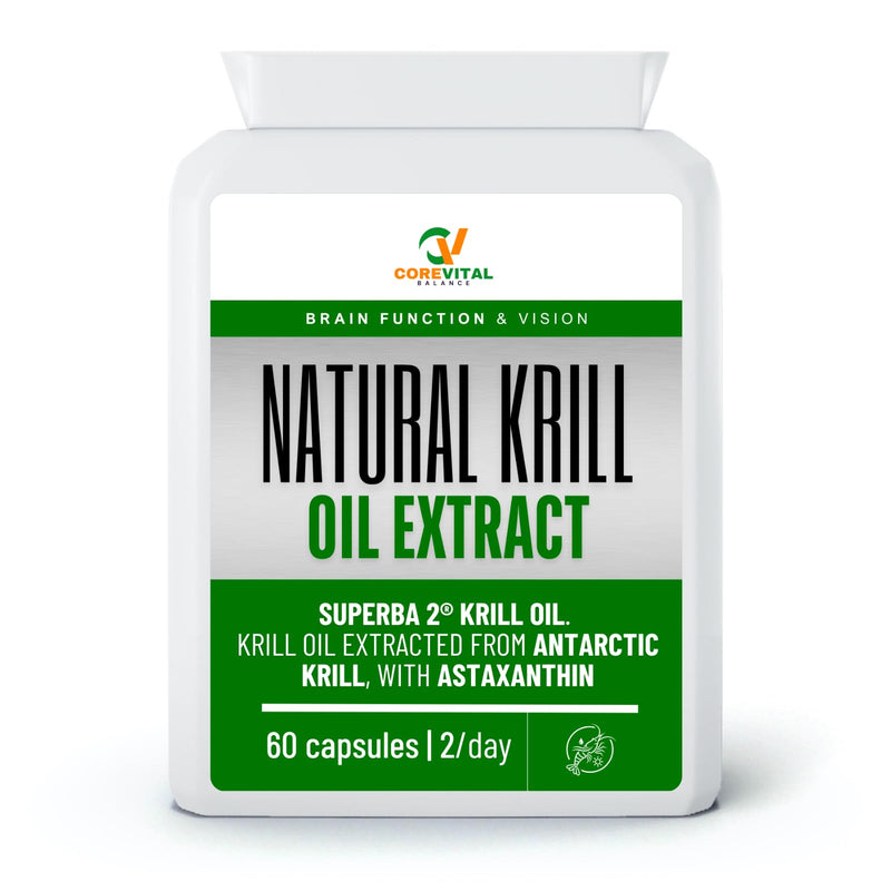 Core Vital Natural Krill Oil Extract with Astaxanthin, Omega-3 EPA DHA, Brain Function and Vision Support, 500mg, 60 Softgel Capsules