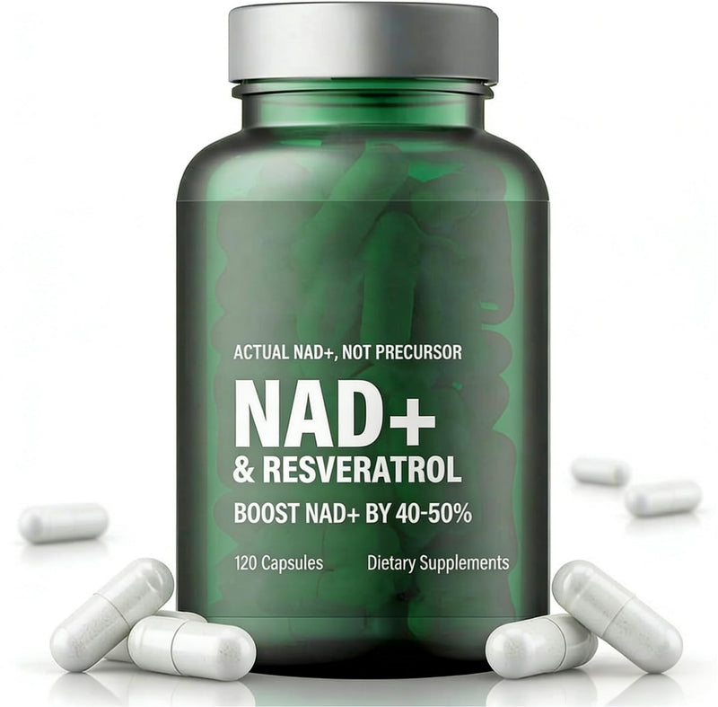 NAD+ Supplement with Resveratrol, 120 Count Actual NAD+ Supplements for Cellular Energy Support, High Absorption, Vegan & Gluten Free