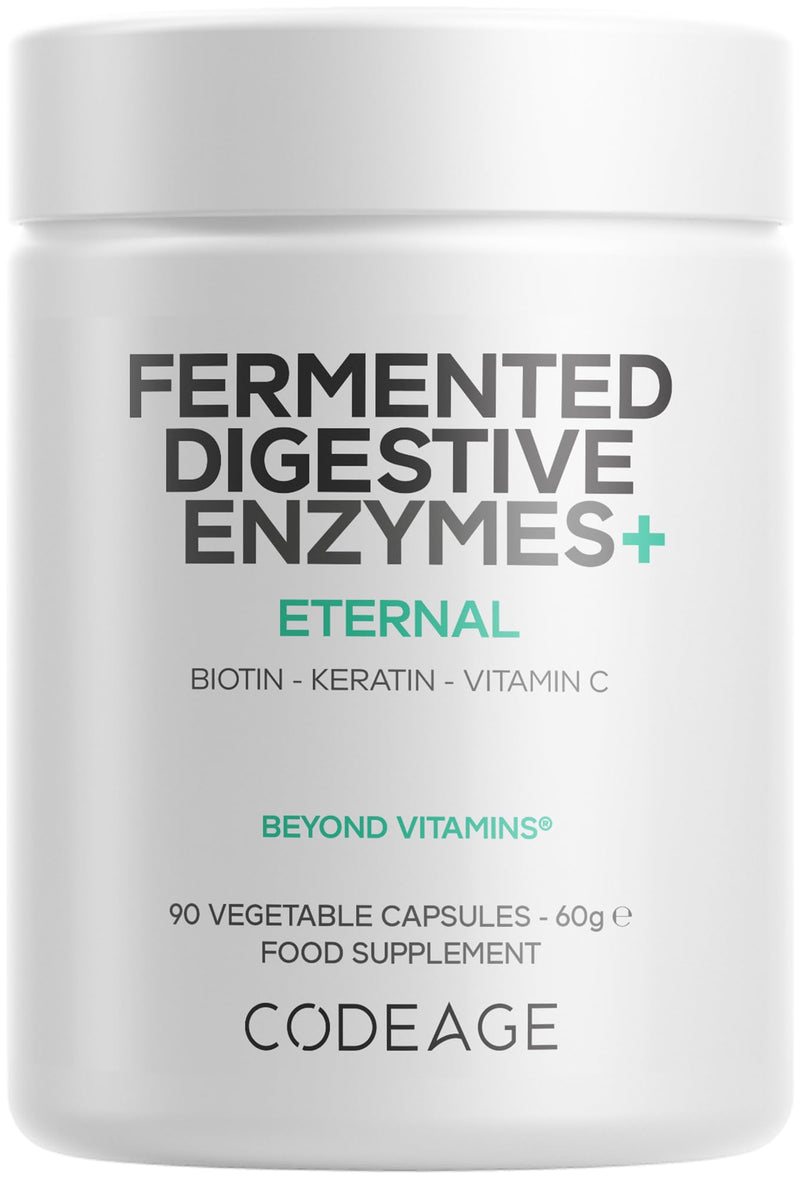 Codeage Fermented Digestive Enzymes Supplement - 14 Digestive Enzymes, Probiotics, Prebiotics, Fermented Botanicals - 3-Month Supply- 90 Capsules
