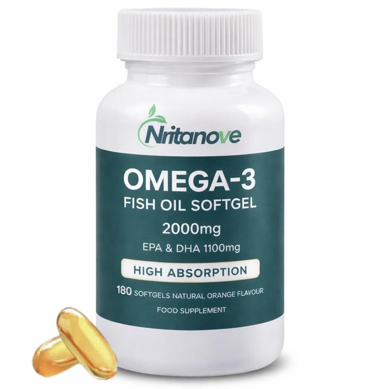 Omega 3 Fish Oil Capsules High Strength 2000mg - 180 Softgels Halal | No fishy aftertaste