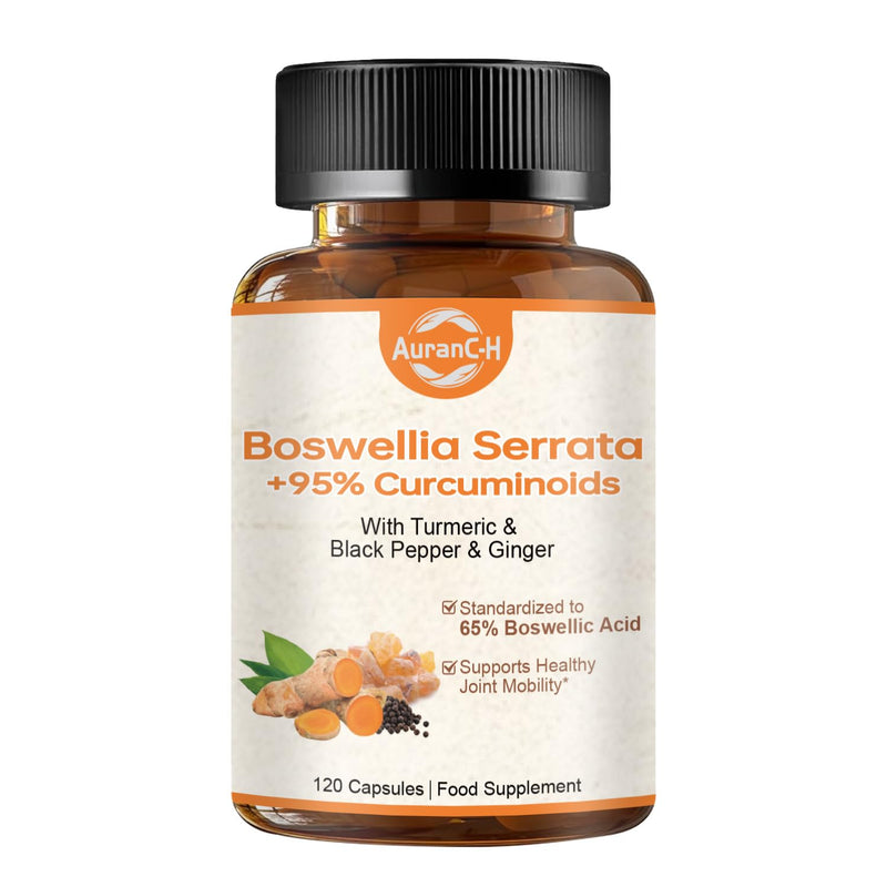 Boswellia Serrata Capsules, Boswellia for Humans - Anti Inflammatory & Joint Pain Relief Supplements - with Turmeric & Black Pepper & Ginger - 65% Boswellic Acids - Boswellia Extract 60 Capsules