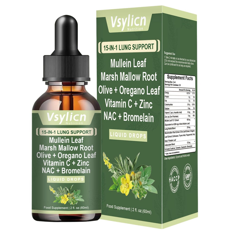 NAC Lungs & Liver Support Supplements - NAC, Bromelain, Mullein Leaf Extract Complex - Supports Mucus Health & Immune Function with N Acetyl Cysteine - Vegan 60ml, High-Strength Detox Formula
