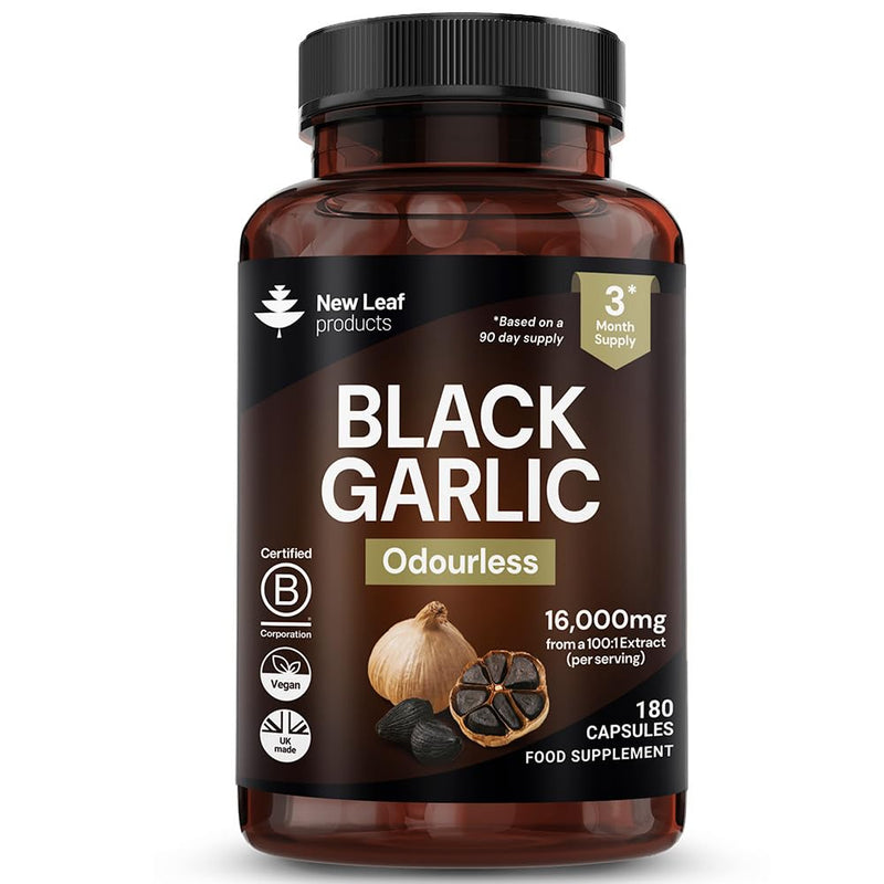 Aged Garlic Extract Capsules 16,000mg Equivalent (160mg 100:1 Extract) – Odourless Black Garlic Capsule with Naturally Occurring SAC & Polyphenols – 3 Month Supply