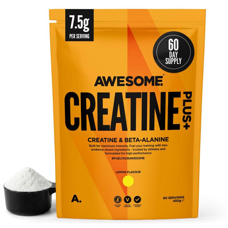 Awesome Creatine Plus+ Powder – 3g Creatine Monohydrate + 3g Beta-Alanine Per Serving – Supports High-Intensity Performance & Repeated Efforts – Lemon Flavour – 450g (60 Servings)