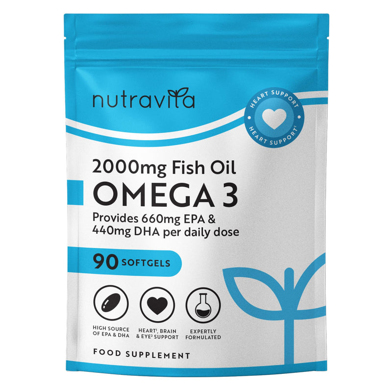 Nutravita Omega 3 Capsules High Strength 2000mg with 660mg EPA & 440mg DHA - 90 Softgel Omega 3 Fish Oil Capsules for 45 Days of Supply - Fish Oil Supplements