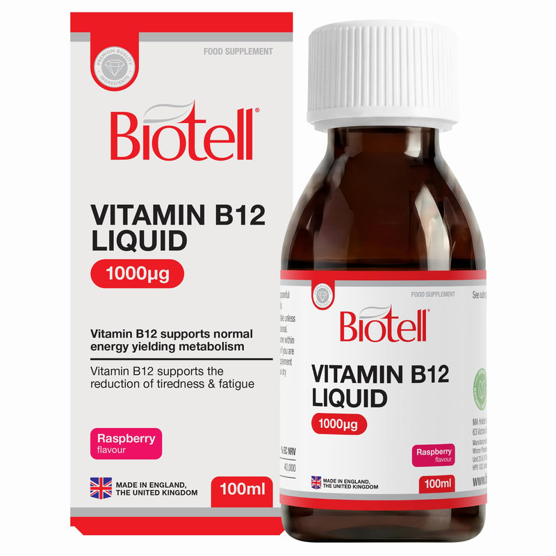 Vitamin B12 Liquid 1000µg – High Strength B12 Supplement – Supports Reduction of Tiredness and Fatigue – Energy and Immune System – Vegan and Vegetarian Friendly – Raspberry Flavour – 100ml