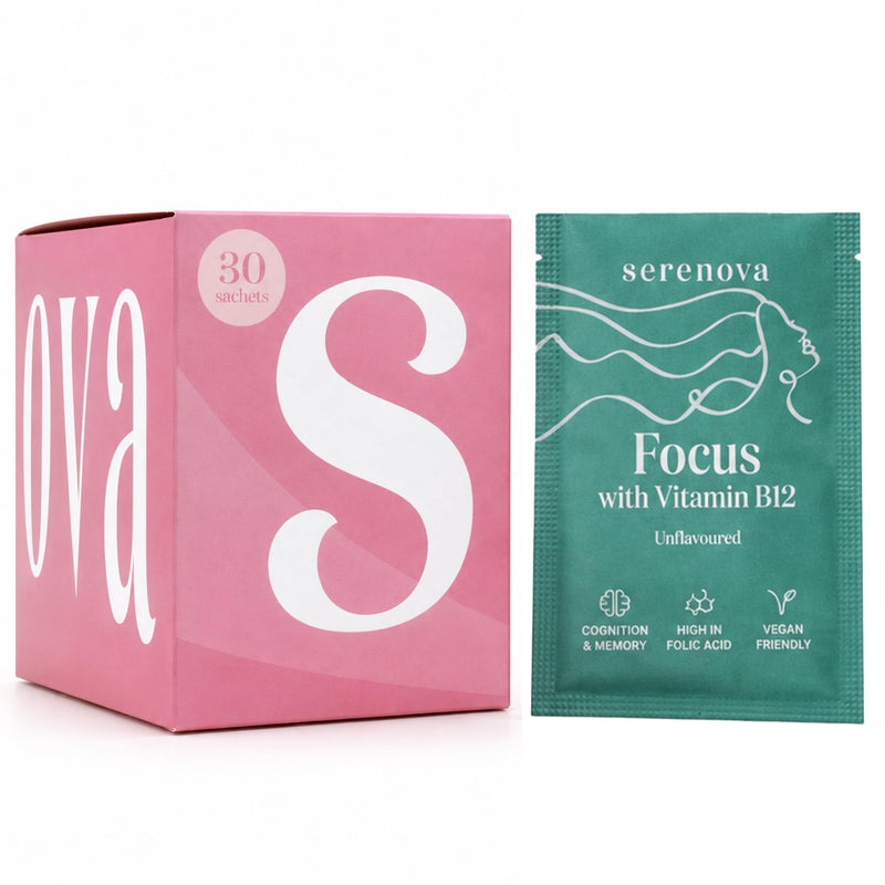 Serenova Vitamin B12 Focus Sachets 30 x 10g | with L-Theanine, Rhodiola Rosea & Korean Ginseng | Folic Acid & Creatine for Mental Clarity | Cognitive Support Supplement for Women | Vegan Friendly