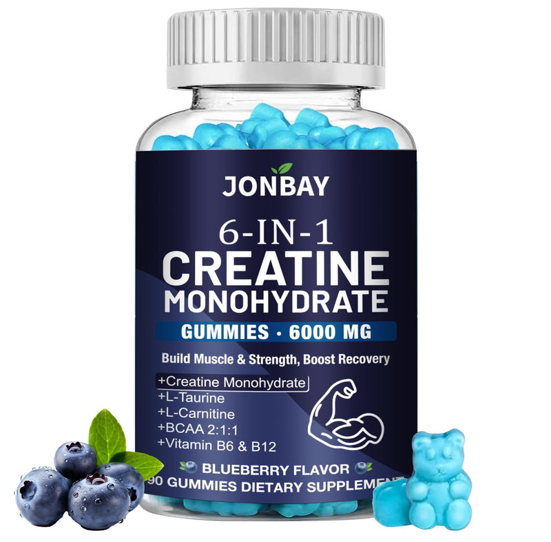 Creatine Gummies 6000mg, Creatine Monohydrate Powder & Tablets Alternative, Pre/Post Gym Workout Support for Muscle Strength & Recvovery, with BCAAs & L-Theanine, Creatine Monohydrate for Adults 90 count (Pack of 1)