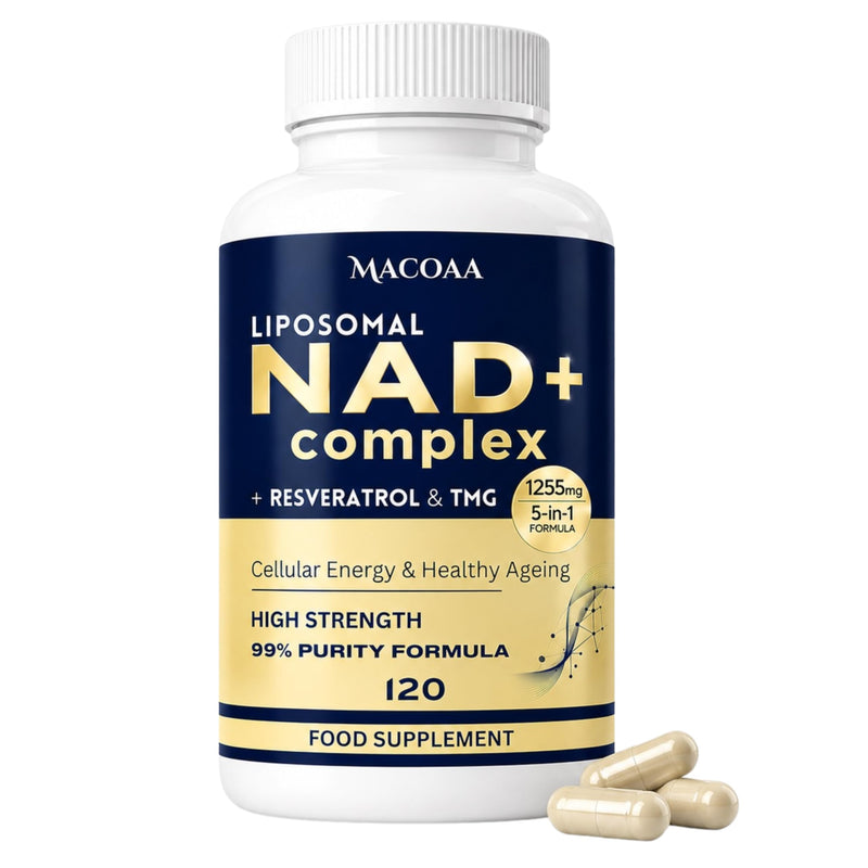 NAD+ Supplements 1255mg, NAD Plus Liposomal Premium Capsules with Nicotinamide Riboside, Trans-Resveratrol & TMG, High Strength for Cellular Energy, Metabolism & Healthy Ageing, 120 Capsules
