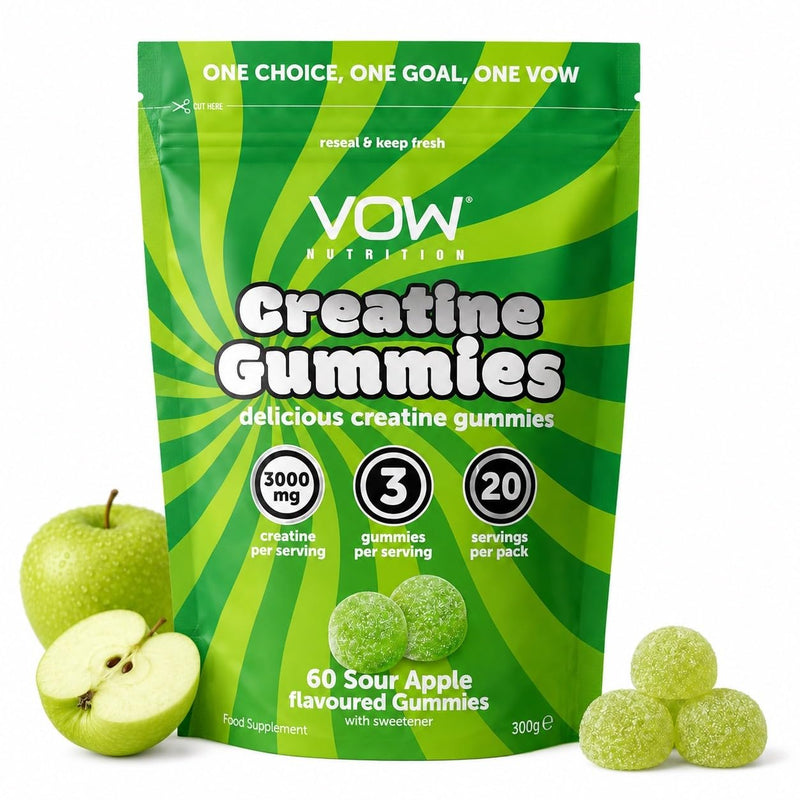 Vow Nutrition Creatine Gummies, 60 Gummys, Sour Apple, Creatine Monohydrate 3000mg (Sour Apple)