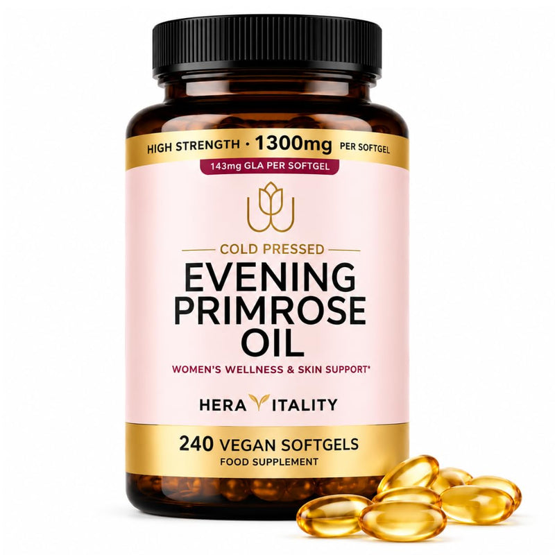 Evening Primrose Oil 1300mg | High Strength Cold Pressed Evening Primrose Capsules | 143mg GLA per Softgel | 240 Vegan Softgels | Omega-6 Supplement Women's Wellness & Skin Health | 8 Month Supply 240 count (Pack of 1)