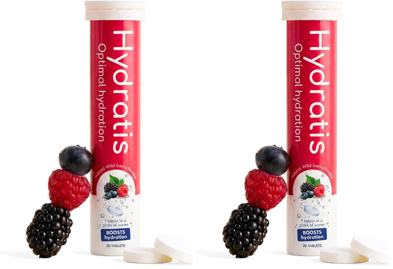 HYDRATIS – Electrolyte Hydration Tablets – Wild Berry Flavor – Enhances Hydration & Supports Energy – Isotonic Formula – Sport. Recovery. Wellness. Healthy Skin – 1 Tube (20 Tablets) (Pack of 2) 1 count (Pack of 2)