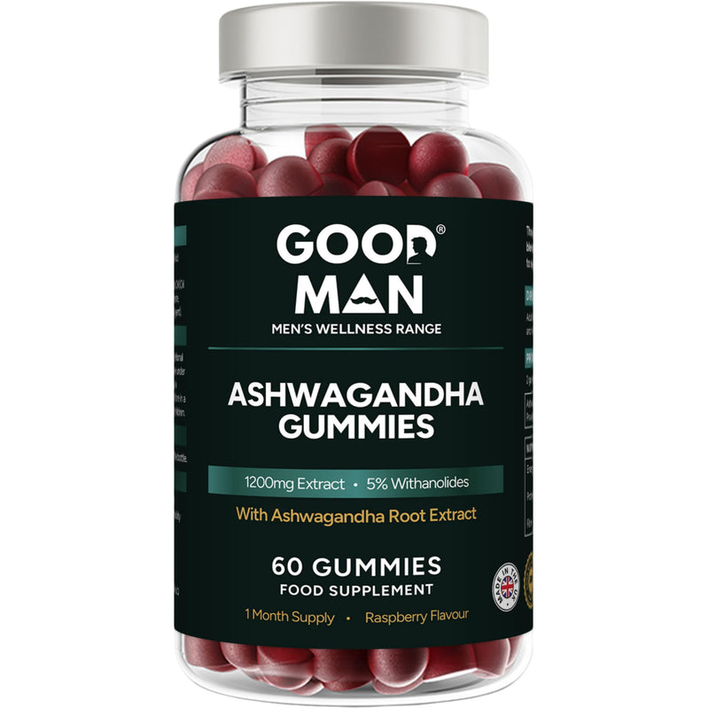 Good Man Ashwagandha Gummies 1200mg | 5% Withanolides Standardised Extract | Adaptogen Supplement for Stress & Resilience | Natural Raspberry Flavour | Vegan | 60 Gummies | UK Manufactured