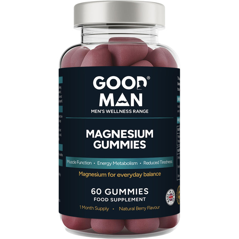Good Man Magnesium Gummies 180mg for Men | Magnesium Supplement for Muscle Function & Fatigue Reduction | Energy Metabolism Support | Natural Berry Flavour | Vegan | 60 Gummies | UK Manufactured