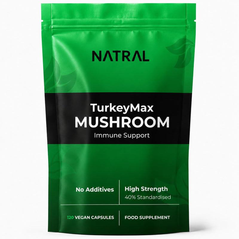 NATRAL TurkkeyTails 120 Capsules - 40% Actives High Strength Turkkey Tails - 100% Extract Only from 100% Fruiting Bodies - with No Additives or Fillers - Supports Immunity