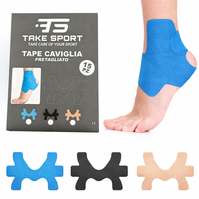 TS TAKE SPORT - kinesiotape, enkelverband, kinesiologietape, enkelbandage, kinesiologietape, enkelsteun, kinesiologietape, enkelbrace, 15 stuks (BLAUW) Blue