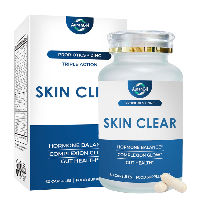 Hormonal Acne Supplement, Clear Skin Supplement with Zinc, Natural D Supplement - Skin Care Vitamins - Hormone Balance, Antioxidants - Gluten Free, Cruelty Free, 60 Capsules