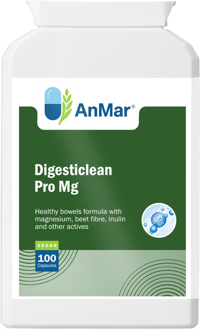 AnMar® Digesticlean Pro Mg – Magnesium Digestive Support Complex with Sugar Beet Fibre, Inulin & Vitamin C – Bowel Support & Digestive Health Supplement – Vegan Capsules – 100 Capsules
